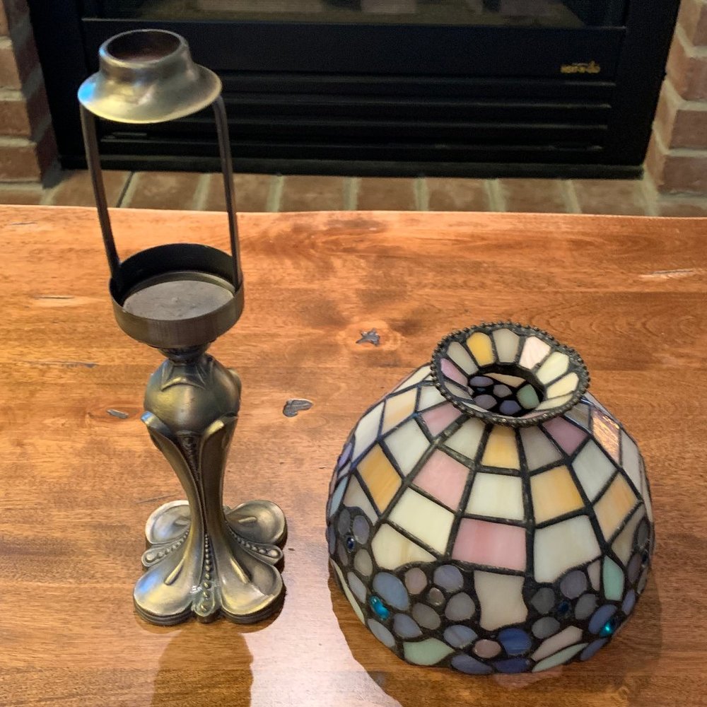 PartyLite Hydrangea Tiffany Style Stained Glass 2 Pc Tea Light Candle Holder - Picture 6 of 12